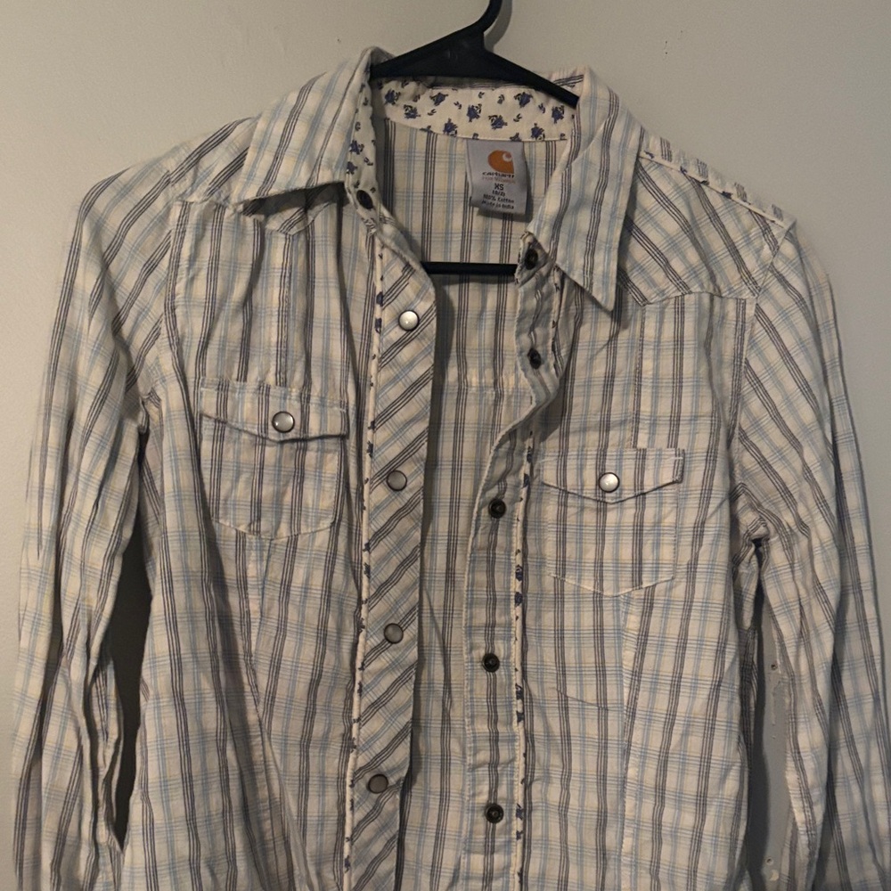 Carhartt Light Blue and White Plaid Snap-Front Shirt